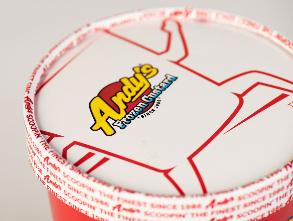 Close up of the lid on Andy's Anywhere new packaging design