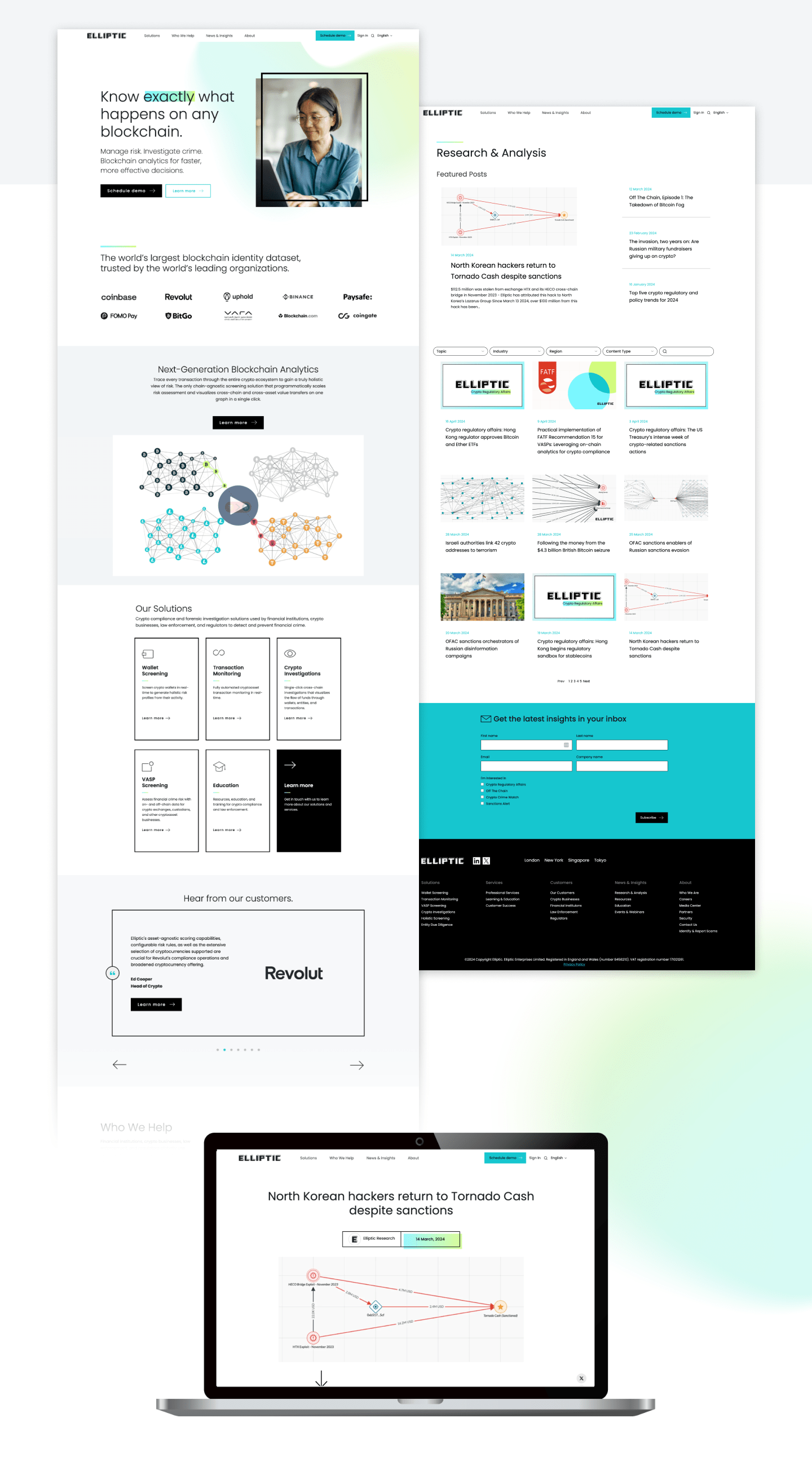 Pages from Elliptic's website and crypto compliance content marketing