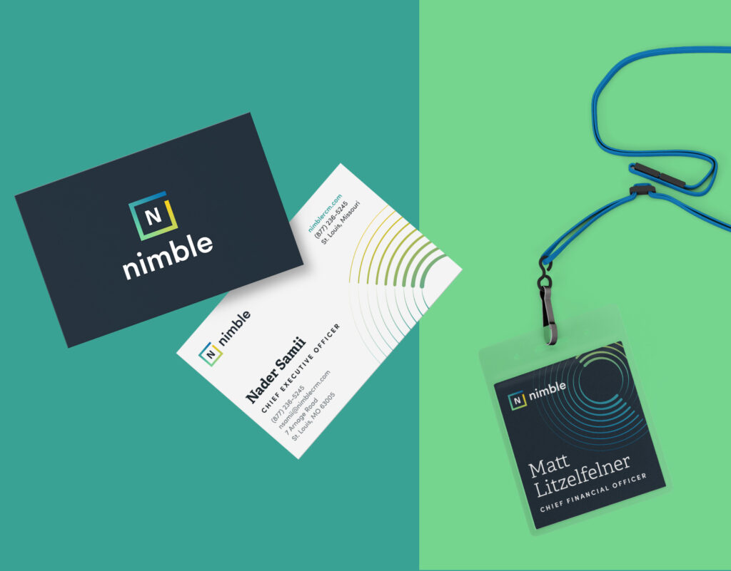 Nimble business cards and lanyards