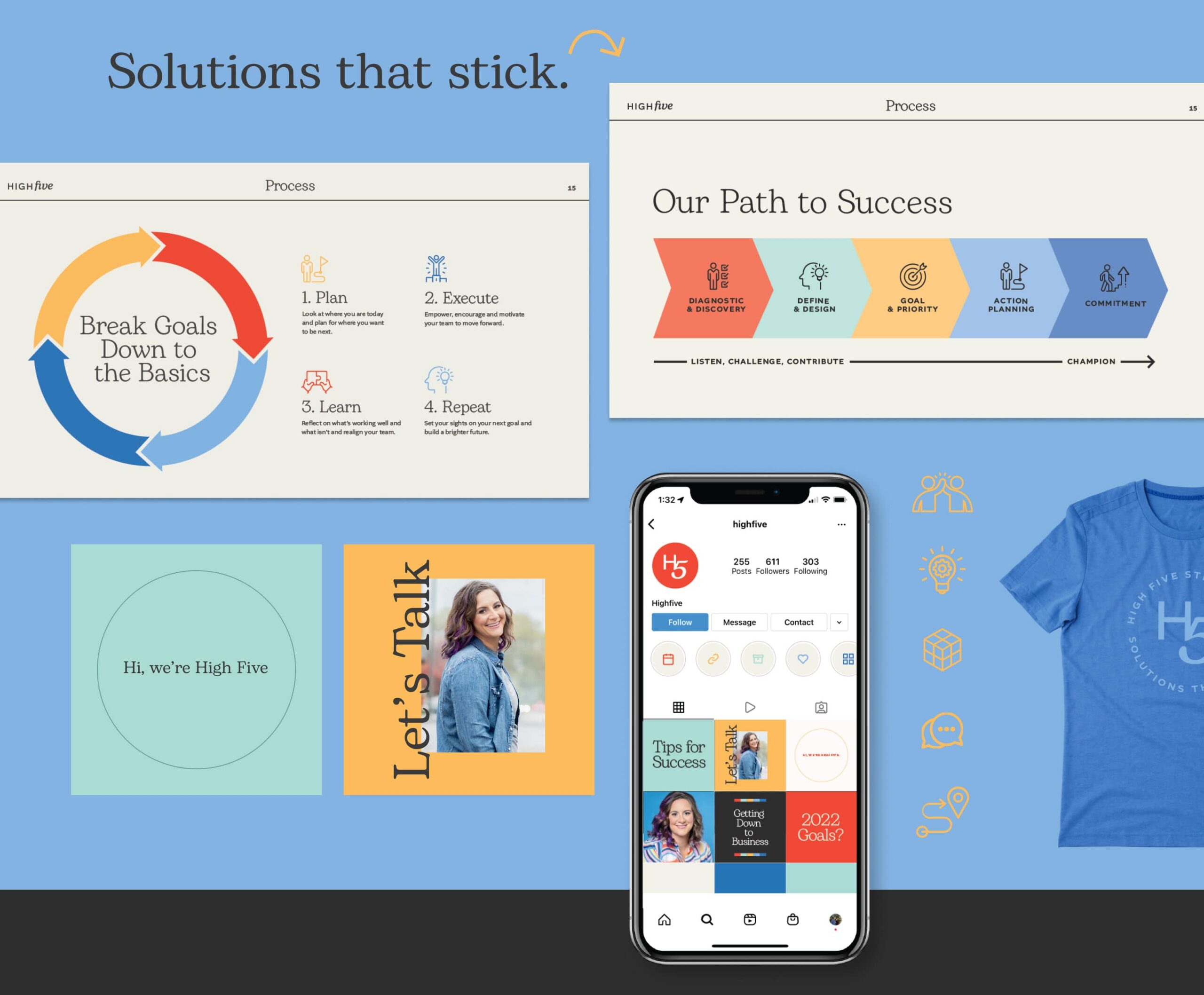Digital assets from the High Five Strategies consulting firm brand identity