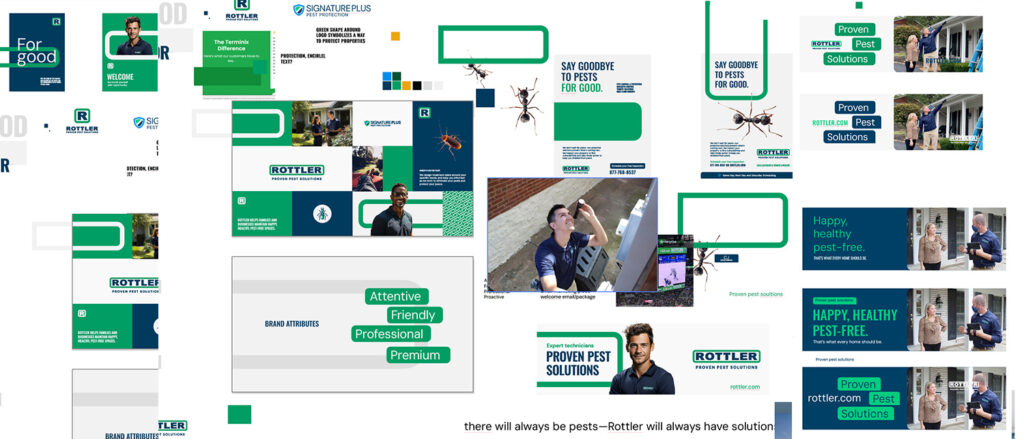 A screenshot of in-progress creative explorations for the Rottler Pest Solutions brand refresh