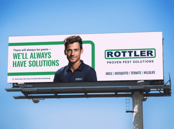 Billboard design with the new pest control branding for Rottler Pest Solutions