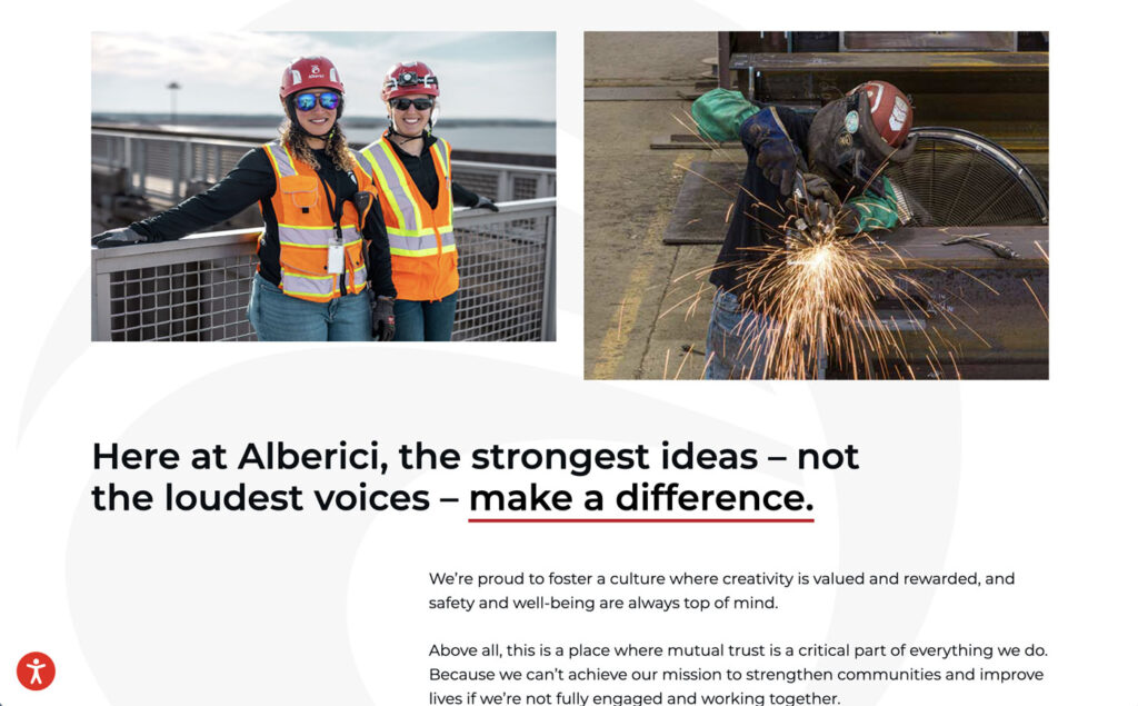 The Careers page of the Alberici commercial construction website 