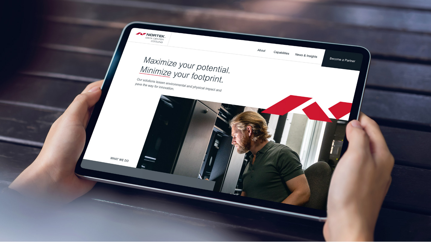 Nortek Data Center Cooling website on tablet