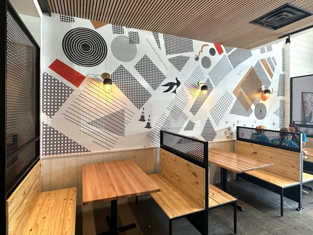 Environmental branding at fast casual restaurant Porano Pasta