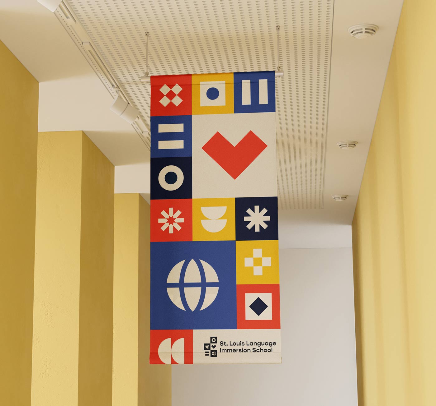 St. Louis Language Immersion School's new branding on a banner inside the school