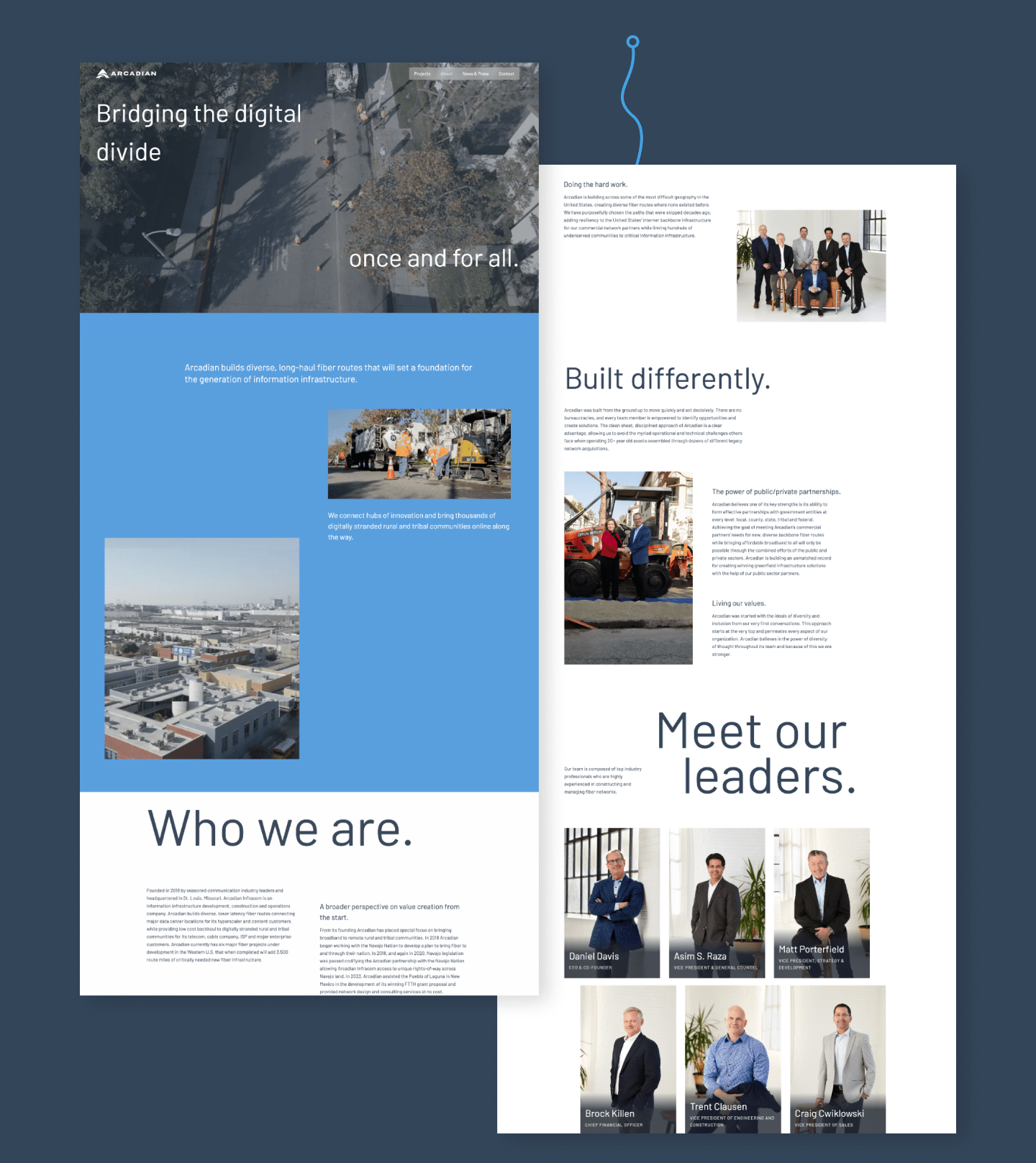 Pages from the Arcadian Infracom Website Design