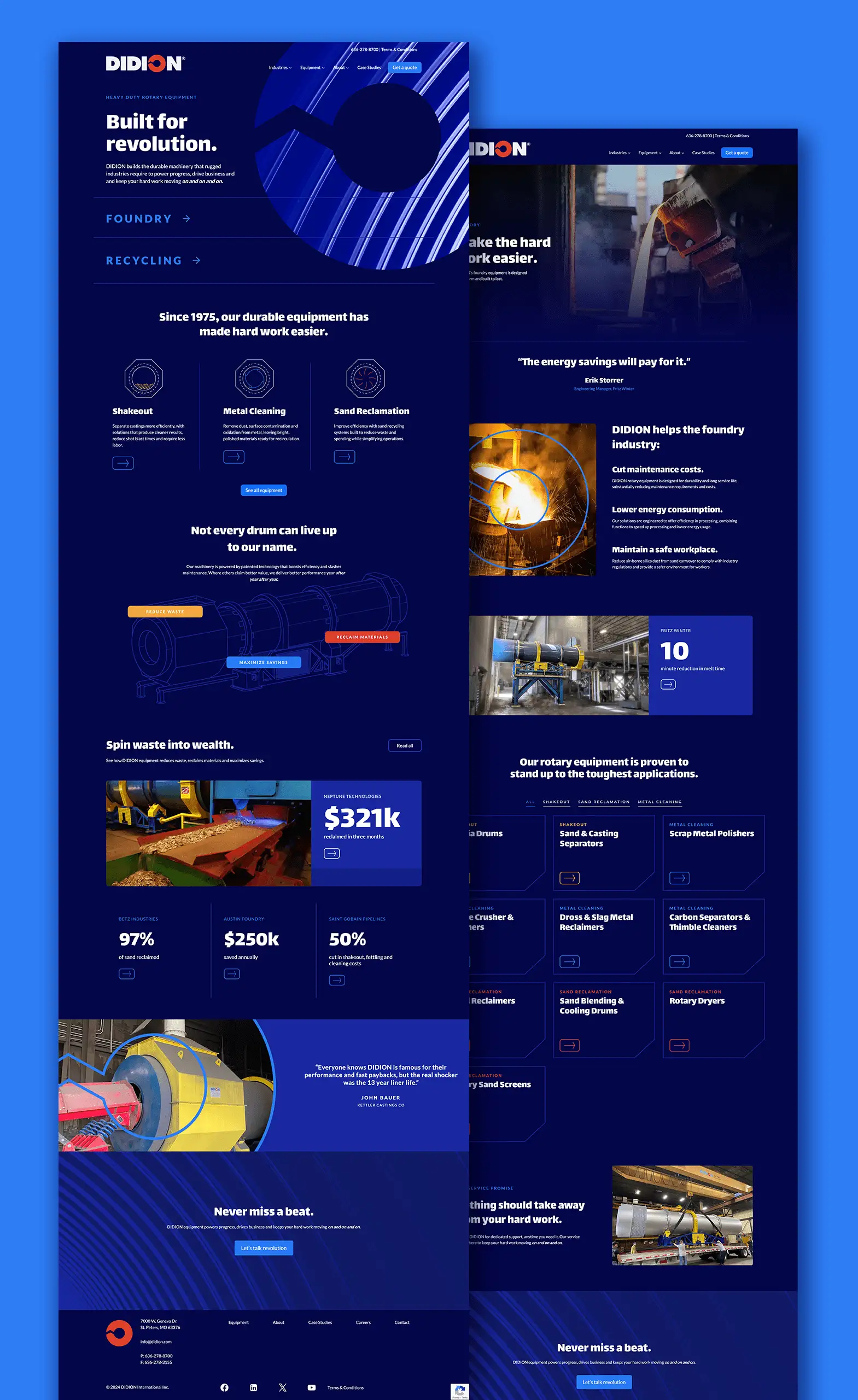 Pages from the new DIDION metal processing equipment manufacturer website design