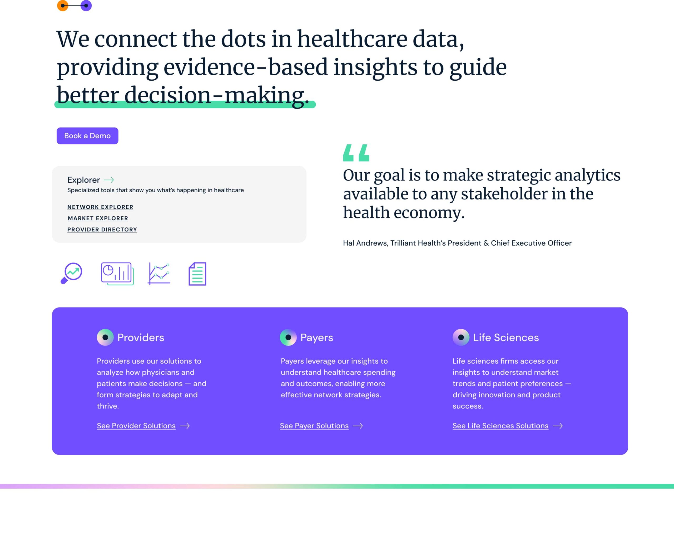 Elements from the website design system for Trilliant Health, a healthcare analytics company