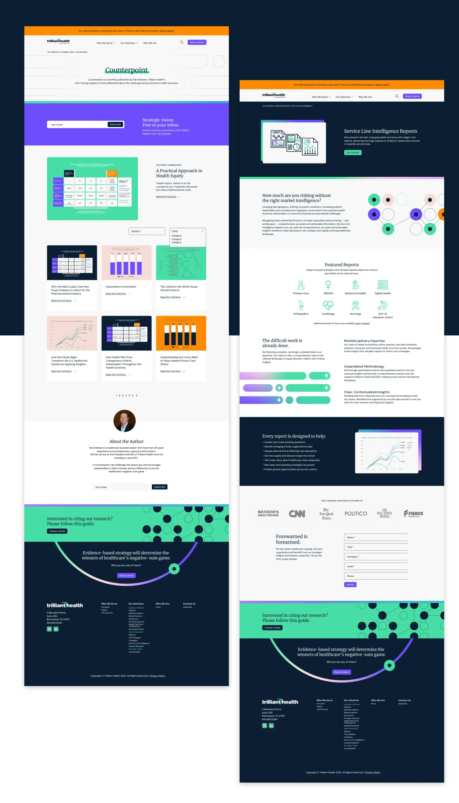 Pages from the Trilliant Health website design