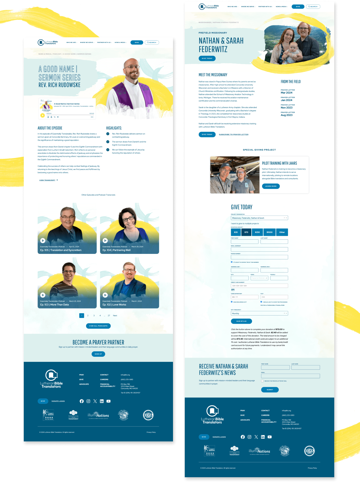 Pages from the Lutheran Bible Translators website design